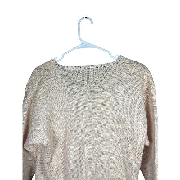 Vintage 1990s Women's PM Chunky Knit Cardigan Romantic Embroidered Granny Y2K - Picture 8 of 12